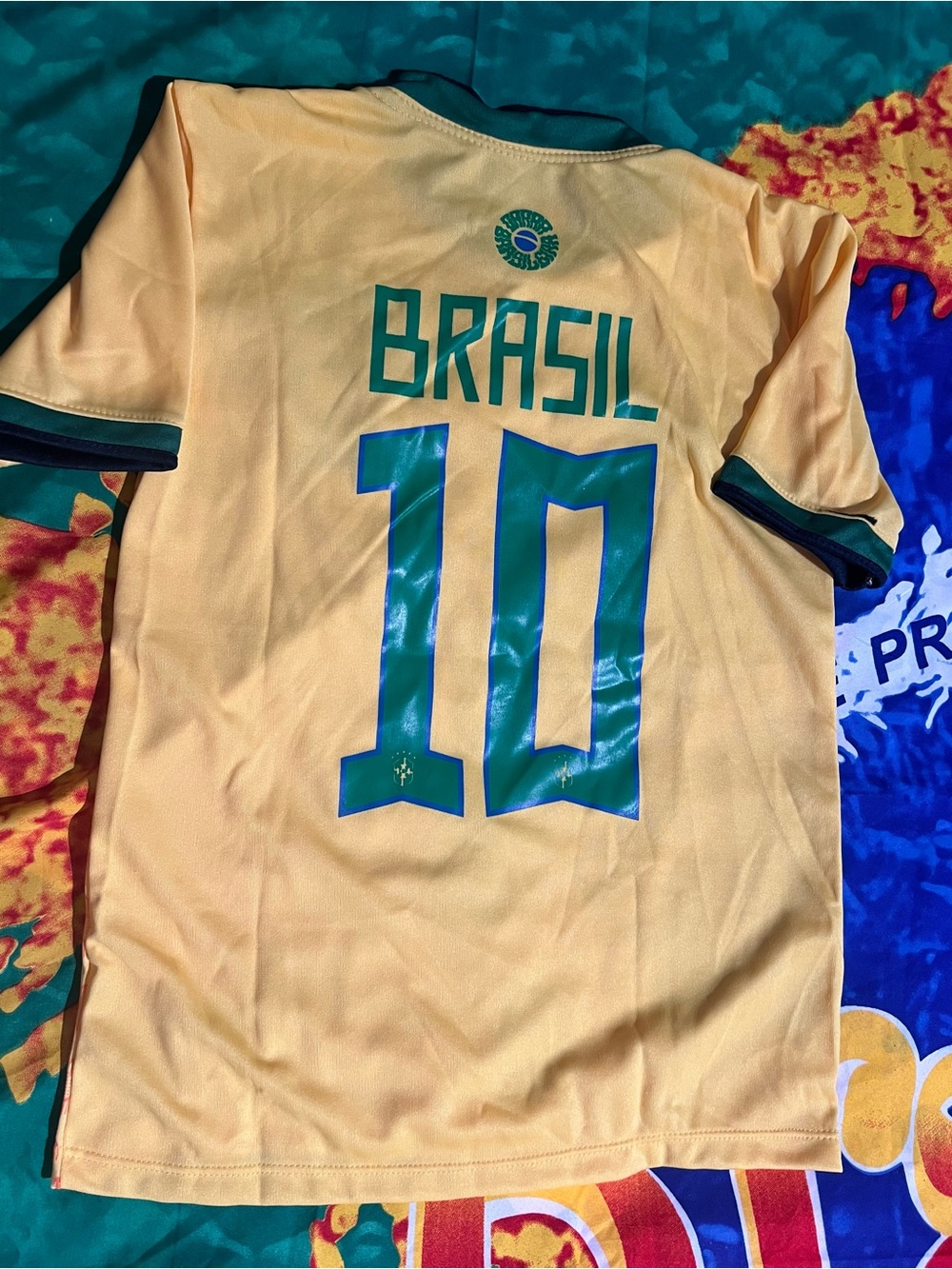 Yellow Brazil Soccer Jersey with Green Trim - Picture 6 of 10
